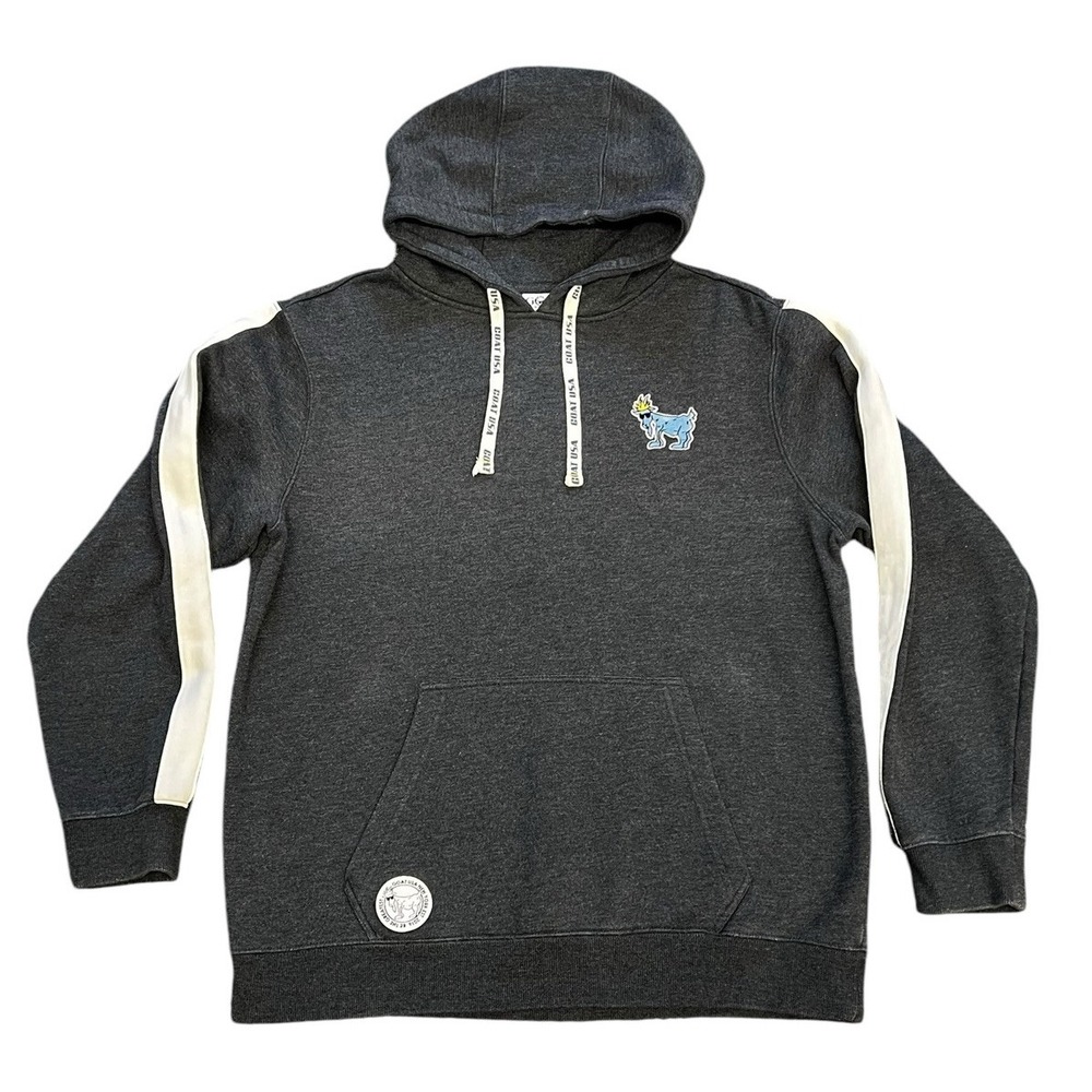 Goat USA New York Hoodie Mens‎ Blue Sweatshirt Pullover Embroidered Drawstring L